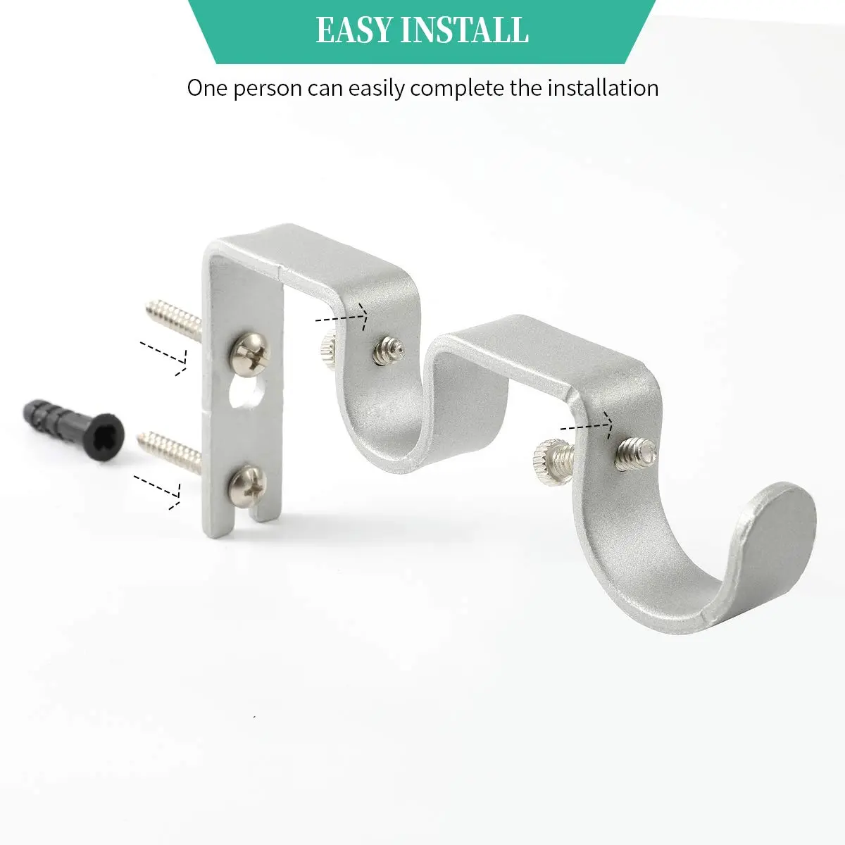 Anndason Heavy Duty Double Curtain Rod Brackets Set of 2 Silver | Mounts for 1" & 5/8" Rods - view 6