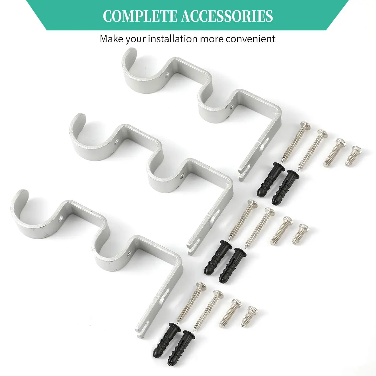 Anndason Heavy Duty Double Curtain Rod Brackets Set of 2 Silver | Mounts for 1" & 5/8" Rods - view 8
