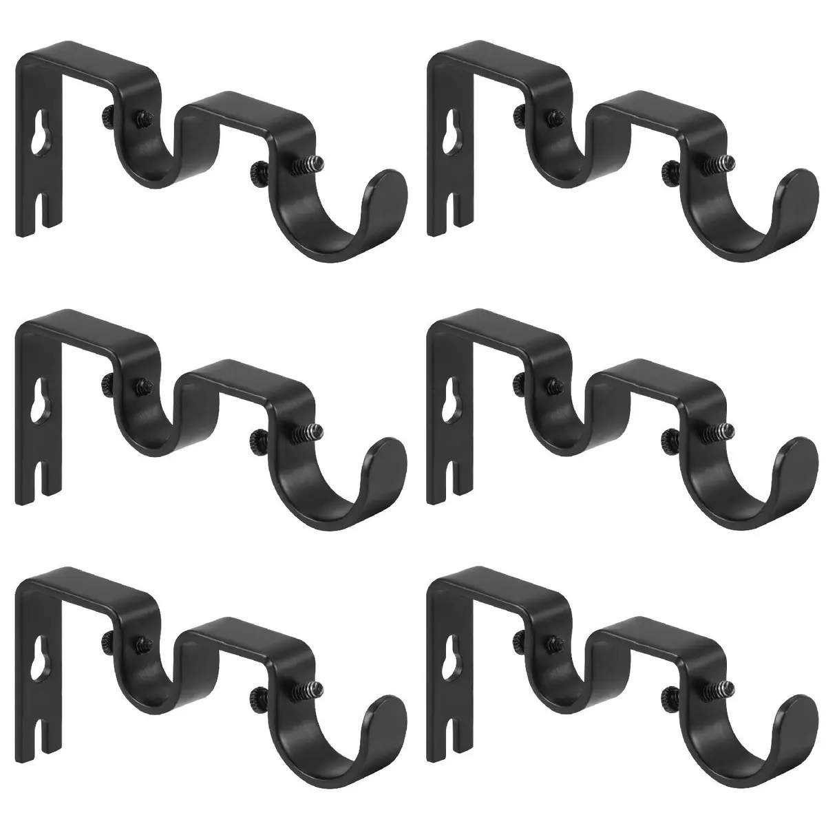 Anndason Heavy Duty Double Curtain Rod Brackets 2.54cm (1") and 1.6cm (5/8") Rod Holders (Set of 6, Black) | Wall Mount for Home & Office - main product image
