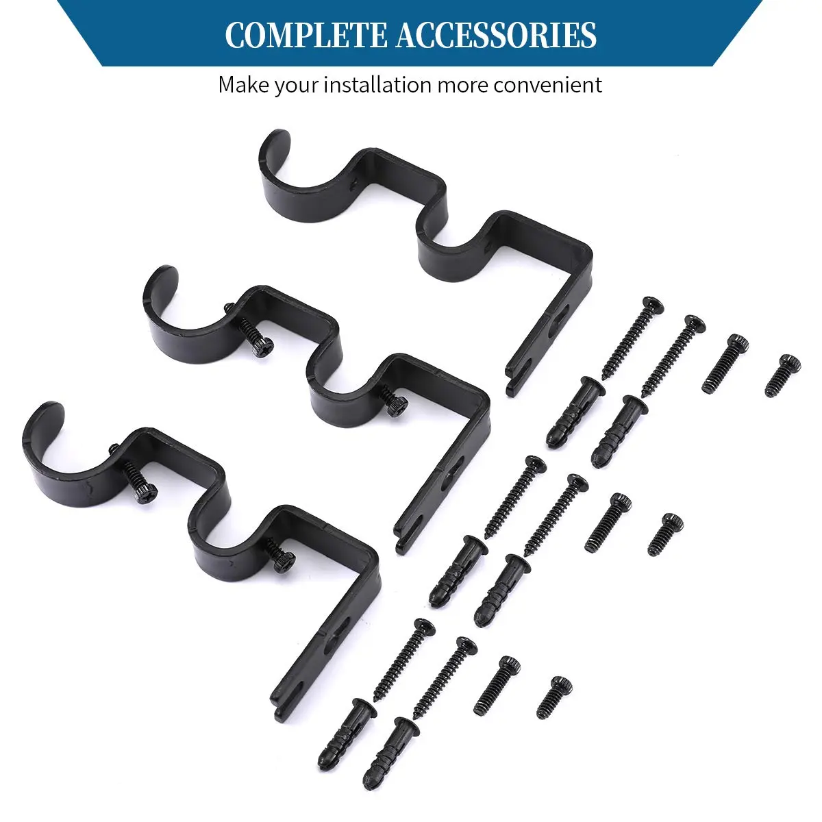 Anndason Heavy Duty Double Curtain Rod Brackets 2.54cm (1") and 1.6cm (5/8") Rod Holders (Set of 6, Black) | Wall Mount for Home & Office - view 7