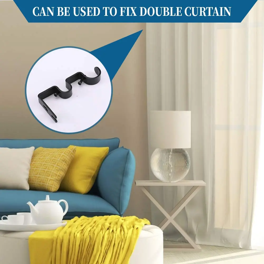 Anndason Heavy Duty Double Curtain Rod Brackets 2.54cm (1") and 1.6cm (5/8") Rod Holders (Set of 6, Black) | Wall Mount for Home & Office - view 4