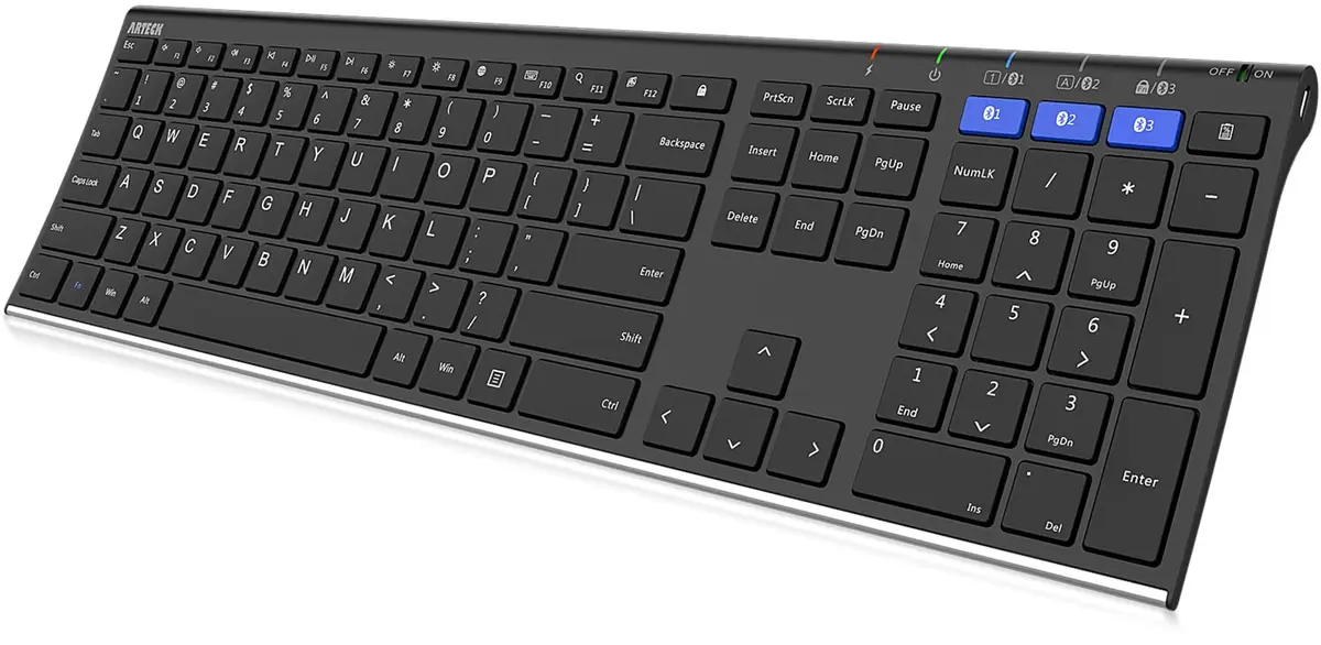 Arteck HB192 Universal Bluetooth Keyboard Stainless Steel Full Size Wireless Keyboard for Windows iOS Android | 16.9 x 4.9 x 0.6 inches - main product image