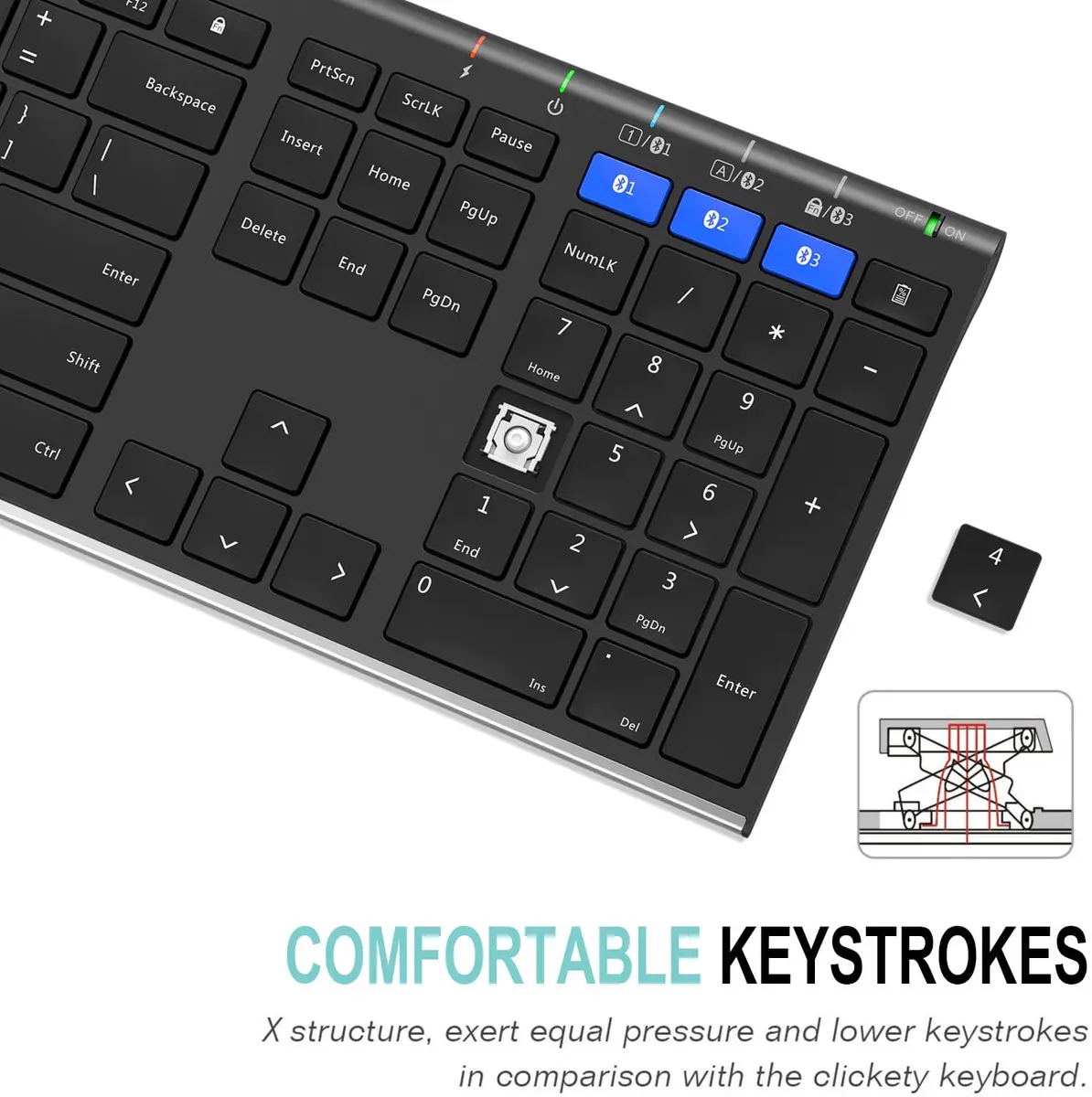 Arteck HB192 Universal Bluetooth Keyboard Stainless Steel Full Size Wireless Keyboard for Windows iOS Android | 16.9 x 4.9 x 0.6 inches - view 4