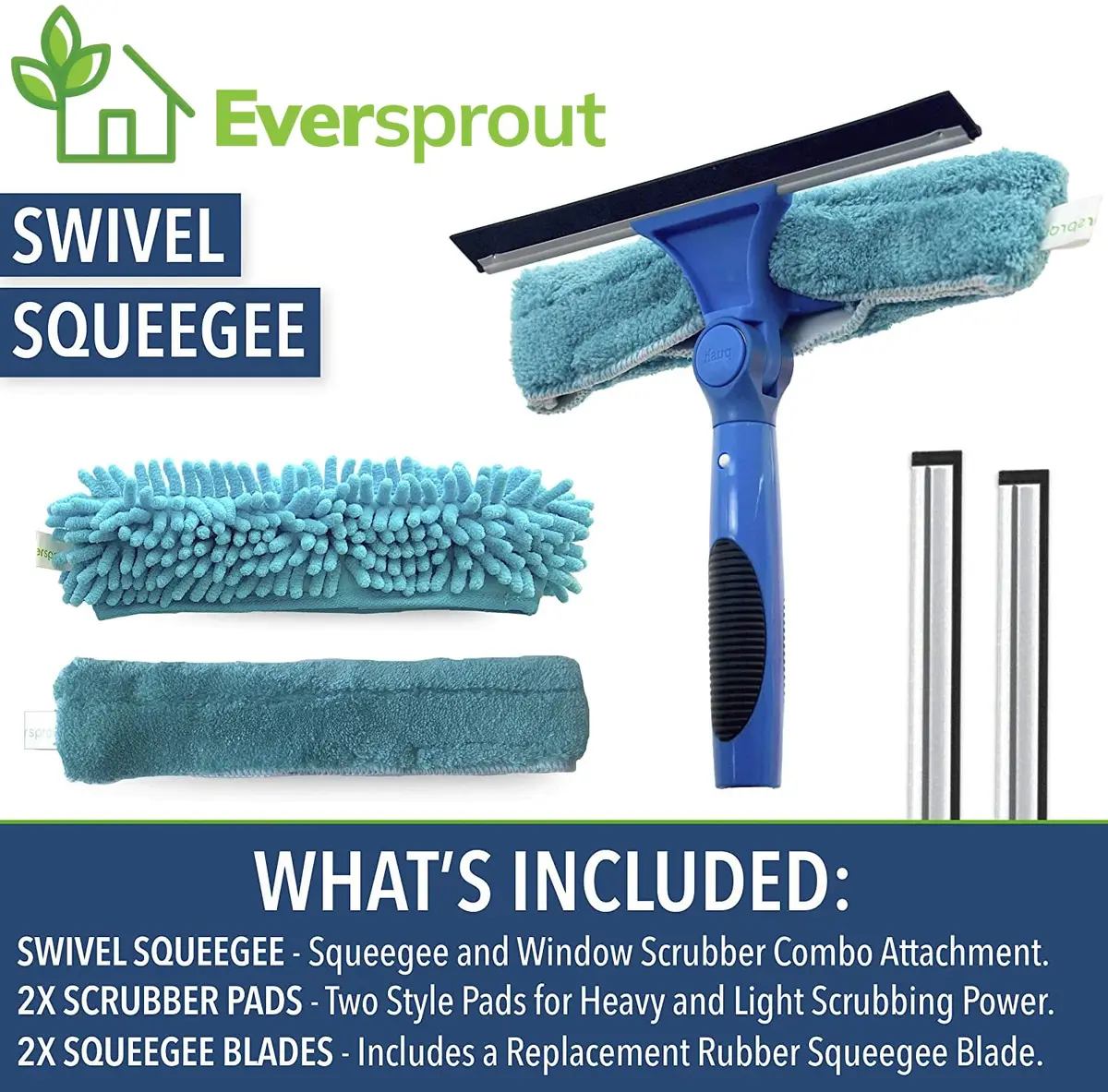 EVERSPROUT Swivel Squeegee & Microfiber Window Scrubber Attachment | 10-inch Blade, 7-Angle Swivel, Washable Microfiber - view 3