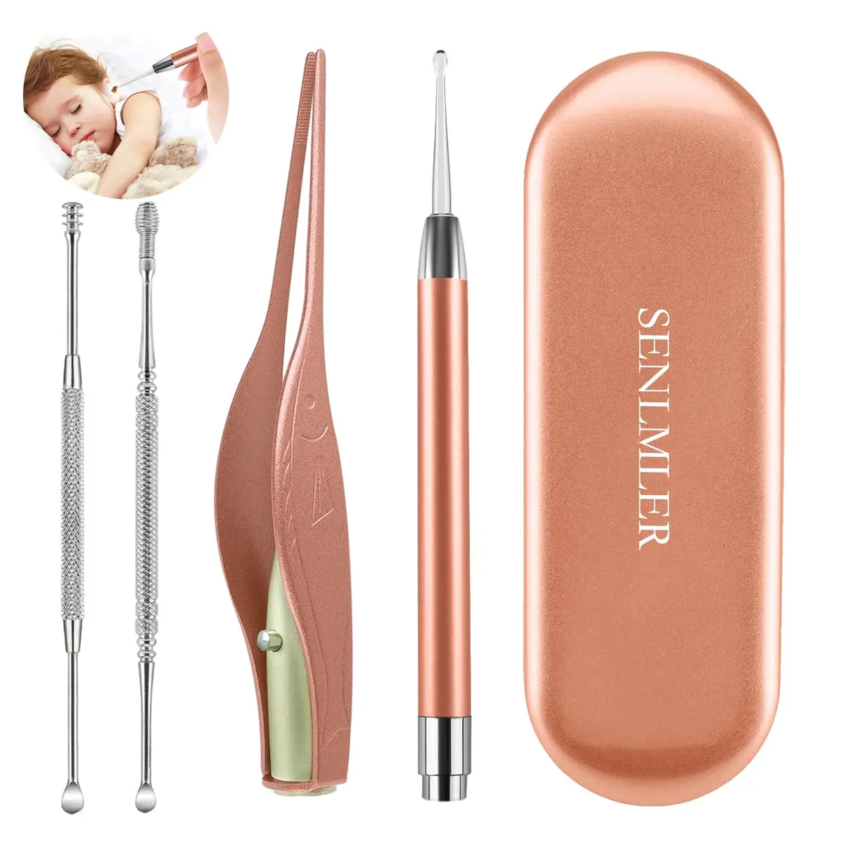 SENLMLER 4 Pack Ear Pick with Light | Safe Ear Wax Removal Kit for Kids & Adults - main product image