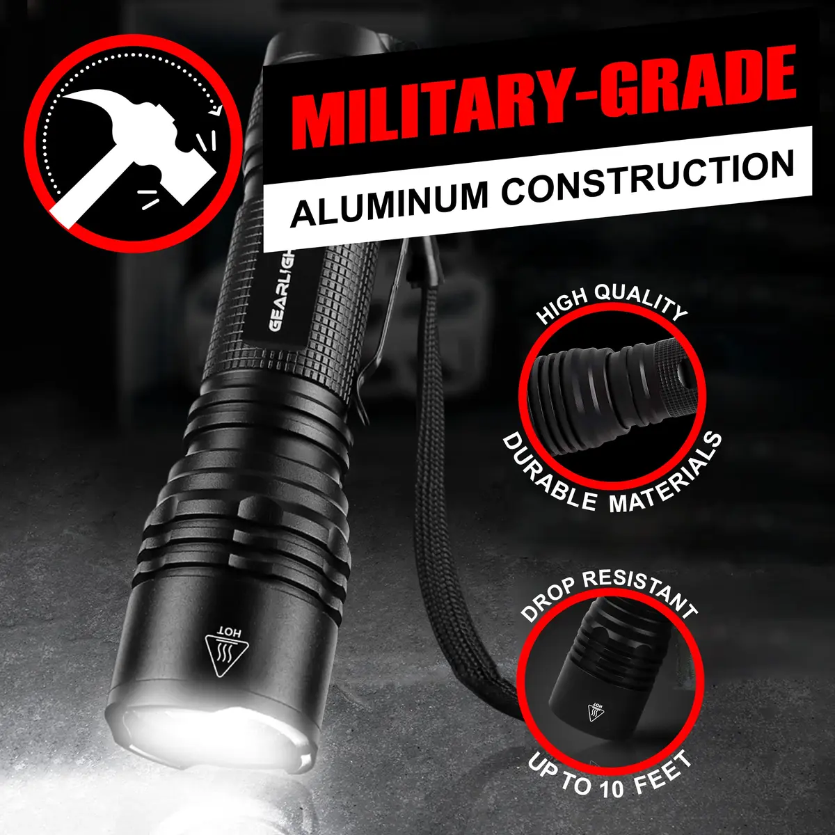 GearLight Tactical LED Flashlight Compact Water Resistant | Military-Grade Aluminum, Drop & Weather Resistant - view 6