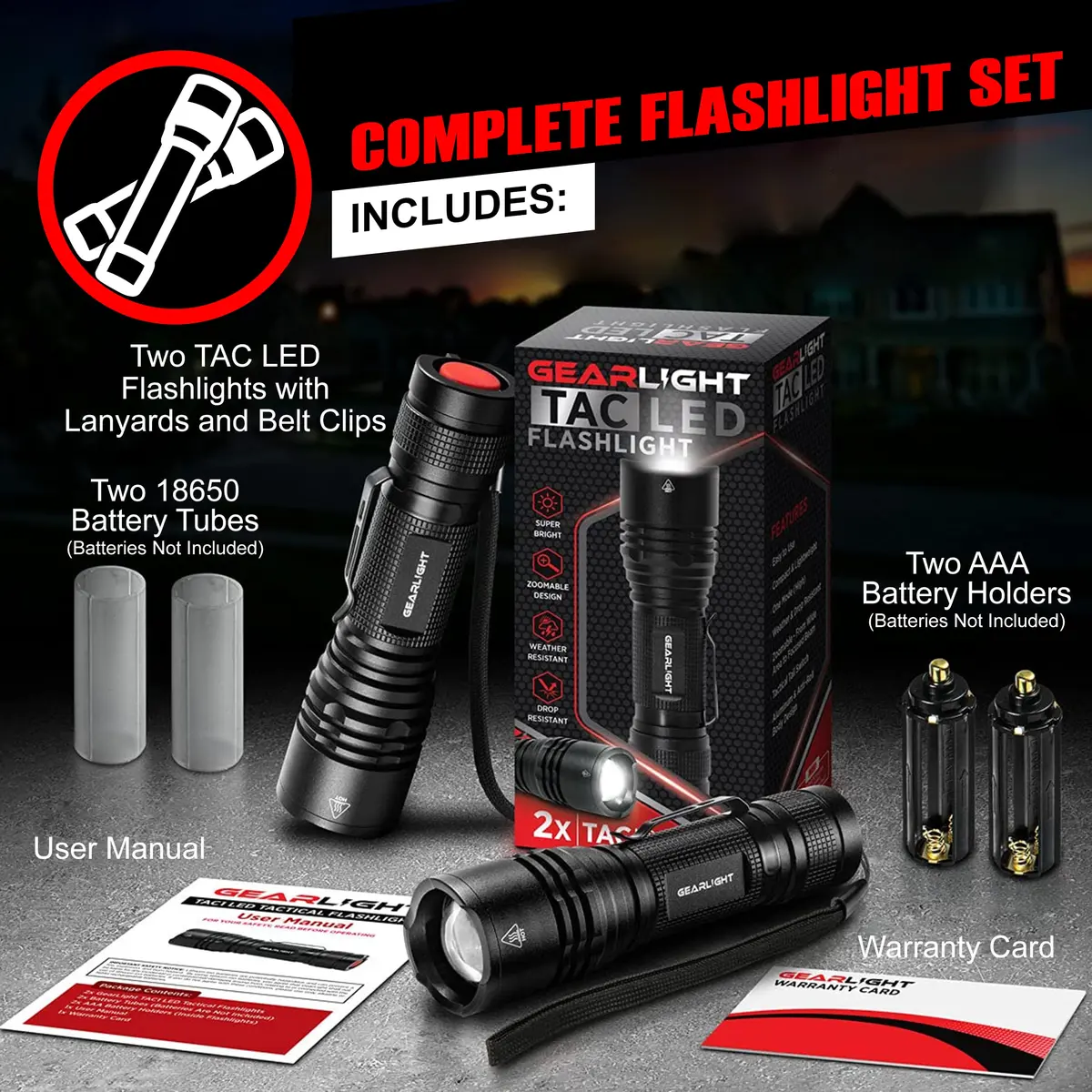 GearLight Tactical LED Flashlight Compact Water Resistant | Military-Grade Aluminum, Drop & Weather Resistant - view 4