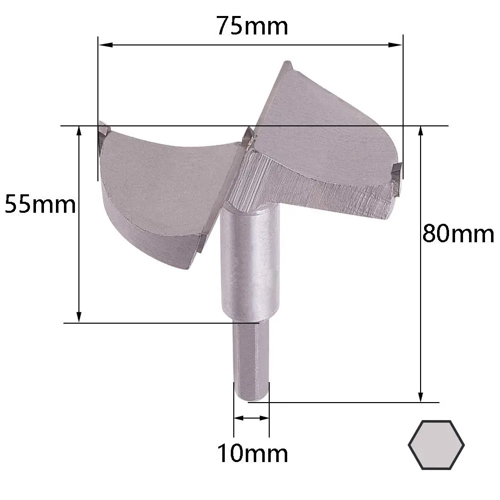 Utoolmart Forstner Drill Bit 75mm Hex Shank | 80mm Length Woodworking Hole Boring Bit - view 4