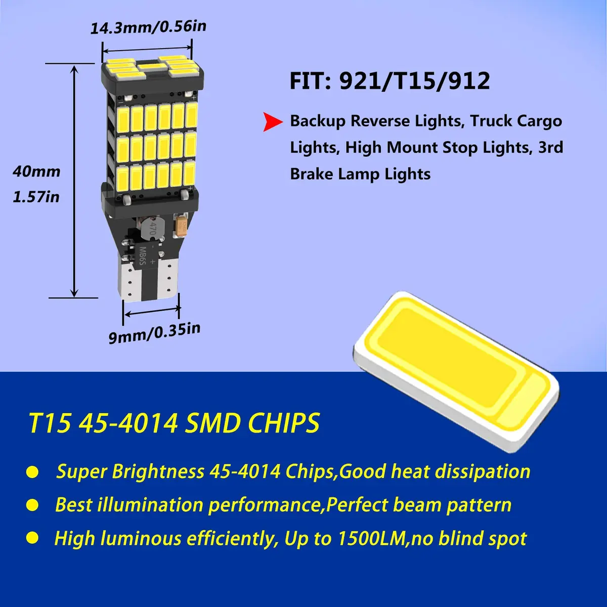 firiKer Vehicle Light Bulb 4PCS Bright White 921 T15 W16W | Error Free Reverse Lights - view 2