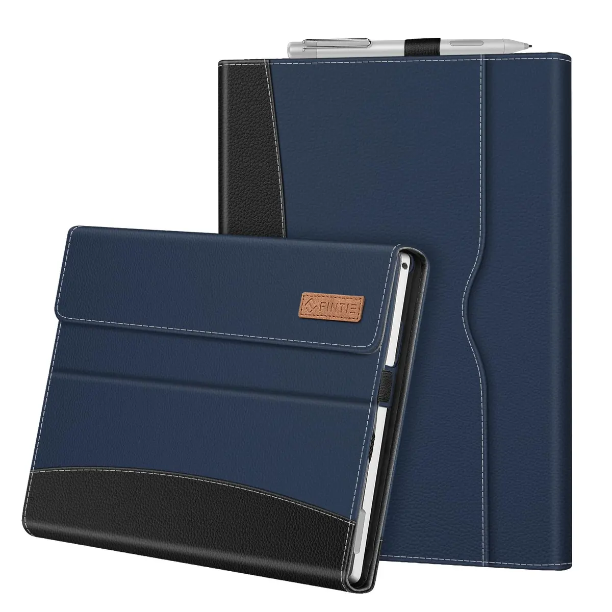 Fintie Case for 12.3 inch Microsoft Surface Pro 7 Plus, Pro 7/6/5/4/3 | Navy Faux Leather Folio with Kickstand & Stylus Holder - main product image