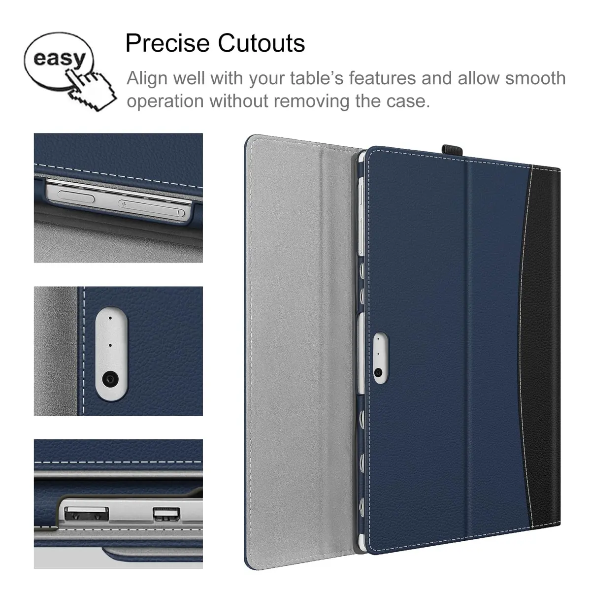 Fintie Case for 12.3 inch Microsoft Surface Pro 7 Plus, Pro 7/6/5/4/3 | Navy Faux Leather Folio with Kickstand & Stylus Holder - view 5