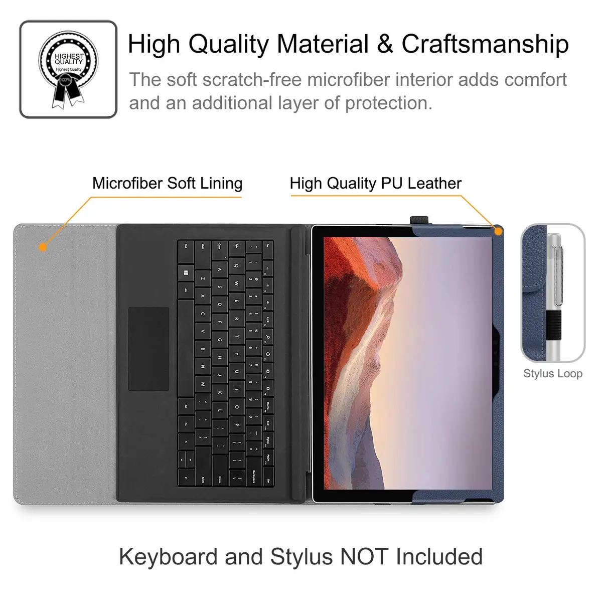 Fintie Case for 12.3 inch Microsoft Surface Pro 7 Plus, Pro 7/6/5/4/3 | Navy Faux Leather Folio with Kickstand & Stylus Holder - view 8