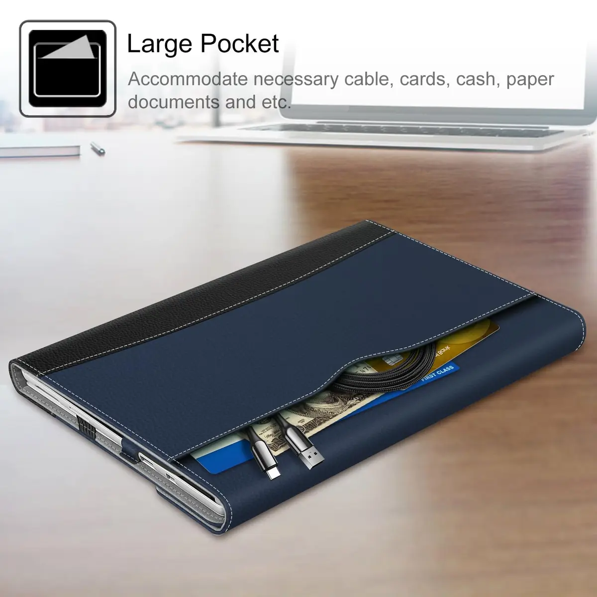 Fintie Case for 12.3 inch Microsoft Surface Pro 7 Plus, Pro 7/6/5/4/3 | Navy Faux Leather Folio with Kickstand & Stylus Holder - view 4