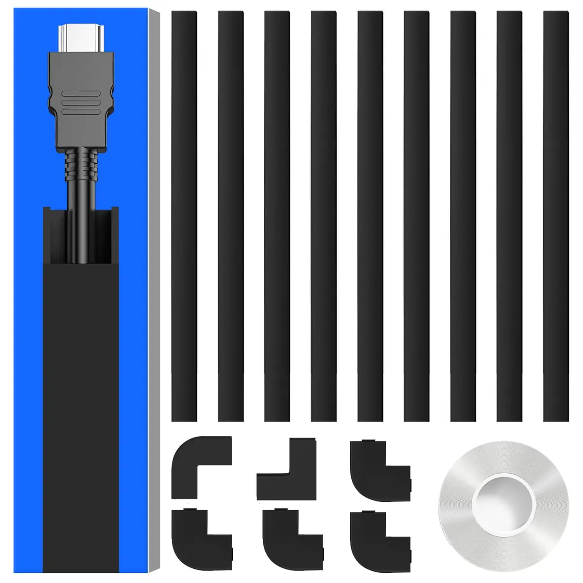 Delamu Black Cord Hider 142in (118.3cm) Total Length | Snap-on Design Cable Raceway for Single Wire - main product image