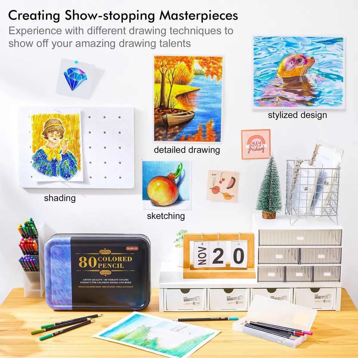 Shuttle Art 80 Colored Pencils for Adults, Soft Core Color Pencil, Drawing Supplies for Adults Kids Artists Beginners Drawing Coloring Sketching | Vibrant Colors, Break-Resistant, 3.0mm Lead - view 8