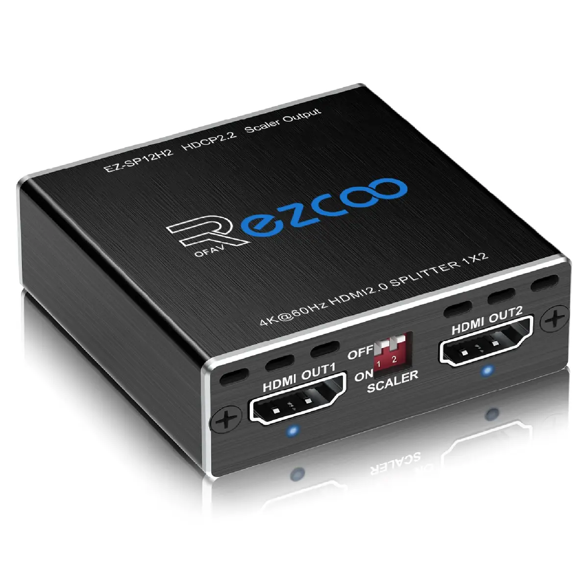 EZCOO 4K HDMI Splitter 1x2 HDR Dolby Atmos Down Scaler 1080P Sync 4:4:4 HDCP2.2 EDID 4K7.1 for Game Xbox PS5 Roku | Supports HDR & Dolby Vision - main product image