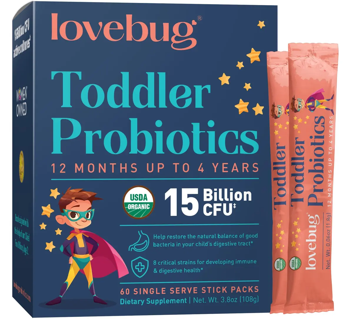 LOVEBUG Toddler Probiotics with Fiber 60 Count | Supports Digestive & Immune Health - main product image