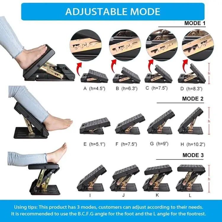 Leermart Adjustable Under Desk Footrest with Massage Balls & Soft Pad, 31.5cm x 31cm x 8.5cm (12.4" x 12.2" x 3.4") | Ergonomic Support for Office & Home - view 4