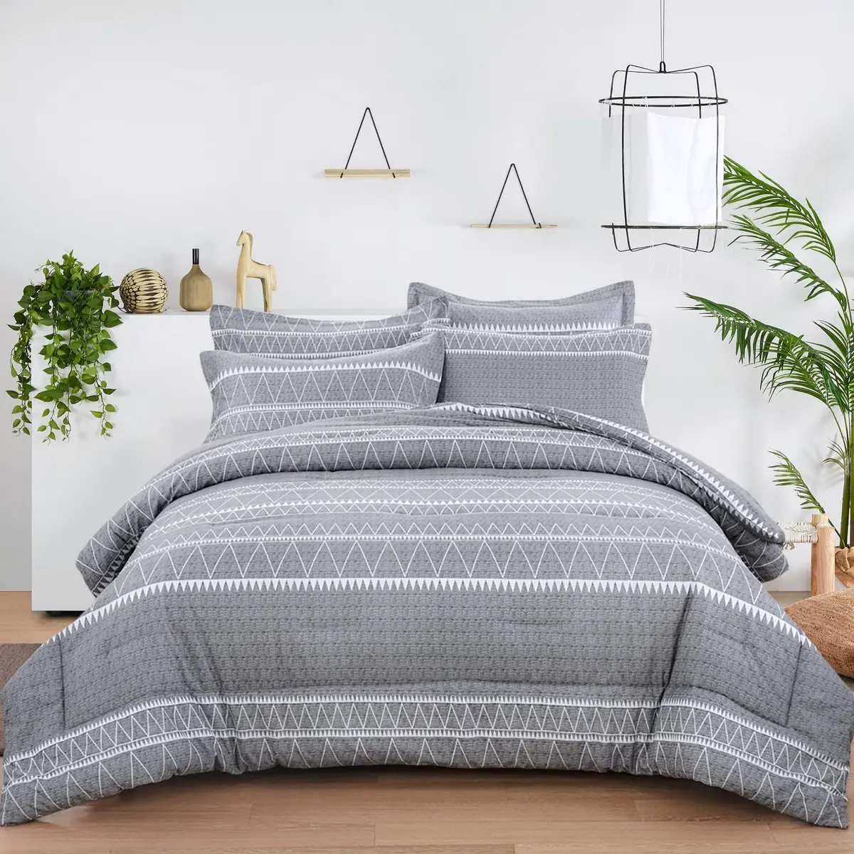 WONGS BEDDING Grey Comforter King Size | Boho 3 Piece Aztec Bedding Set for All Seasons - view 7