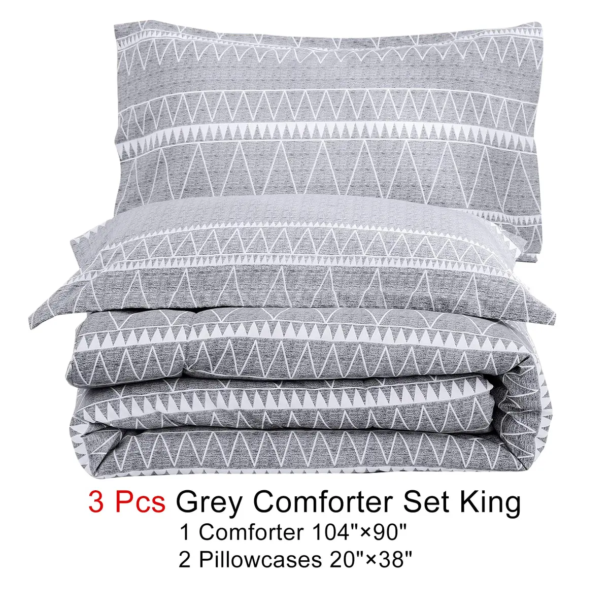 WONGS BEDDING Grey Comforter King Size | Boho 3 Piece Aztec Bedding Set for All Seasons - view 4