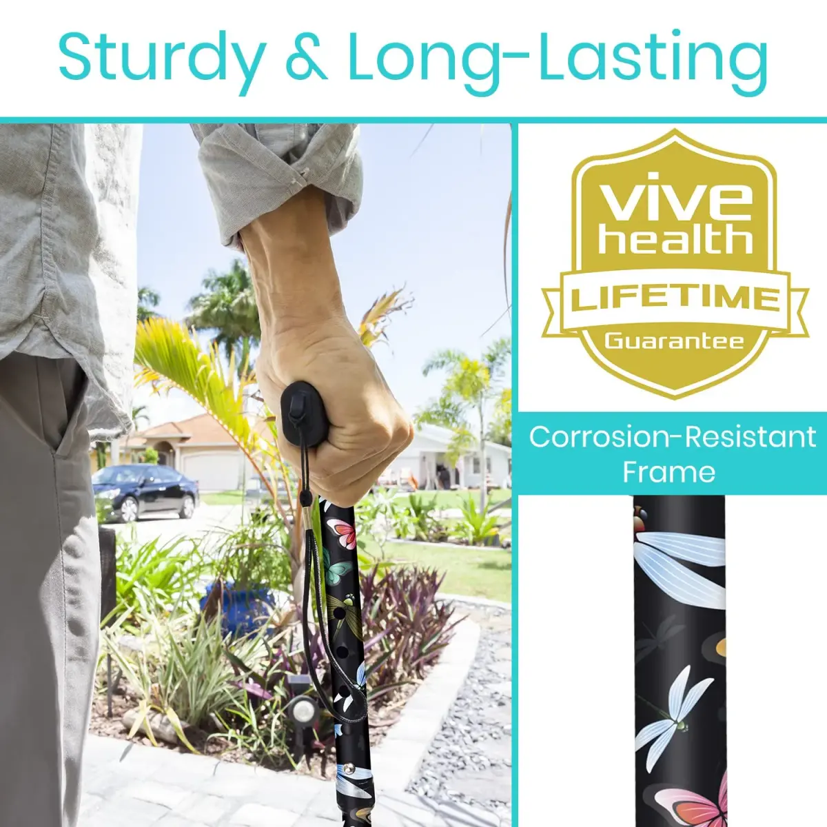 Vive Folding Cane - Adjustable 33"-37" Lightweight Aluminum Walking Stick | Supports 250 lbs, Ergonomic Grip, Non-Slip Tip - view 3
