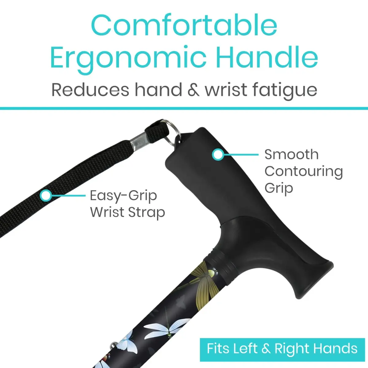 Vive Folding Cane - Adjustable 33"-37" Lightweight Aluminum Walking Stick | Supports 250 lbs, Ergonomic Grip, Non-Slip Tip - view 4