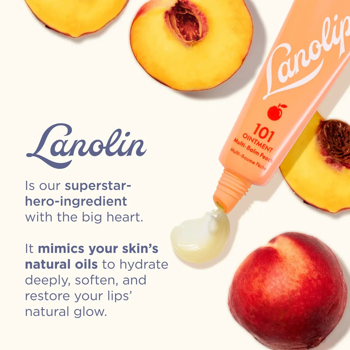 Lanolips Lanolin 101 Multipurpose Ointment Peach | Natural Moisturizer for Dry Lips & Skin (70-120 chars) - view 4