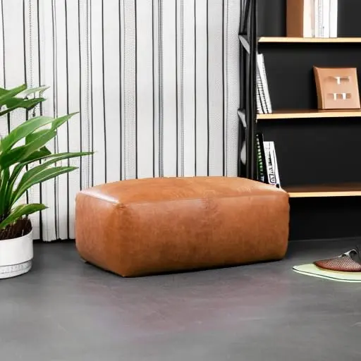 POLY & BARK Denver Ottoman – 43" Large Pouf with Feather-Down Topper – Full-Grain Leather Upholstered Ottoman for Living Room – Vintage Italian Leather in Cognac Tan - view 5