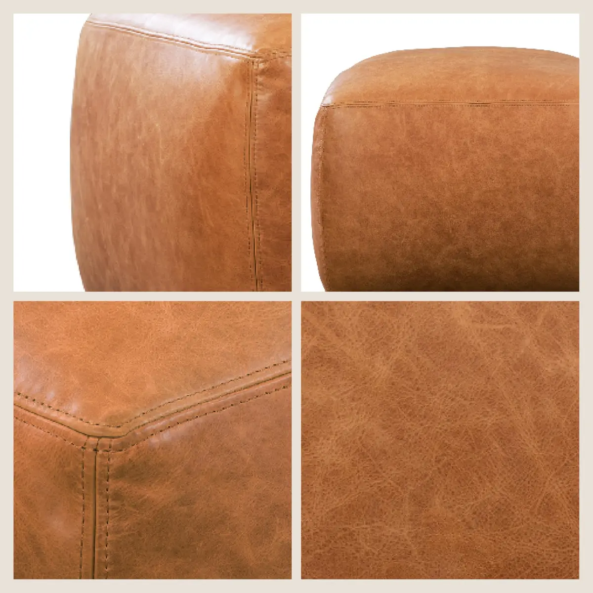 POLY & BARK Denver Ottoman – 43" Large Pouf with Feather-Down Topper – Full-Grain Leather Upholstered Ottoman for Living Room – Vintage Italian Leather in Cognac Tan - view 8