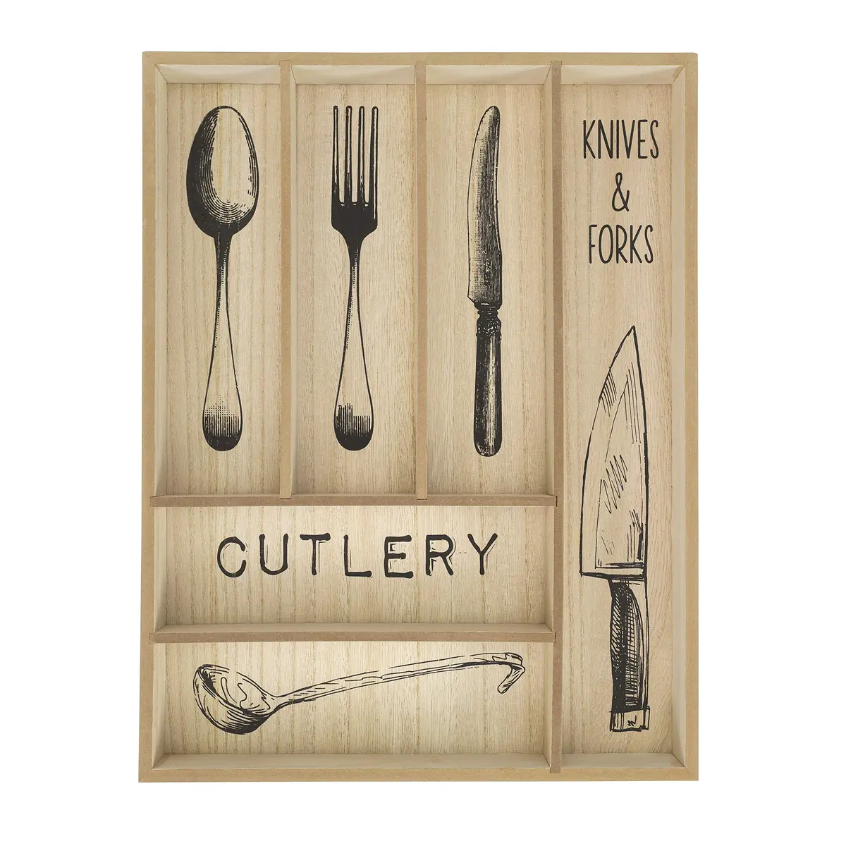 10 Street Home Rustic Wood Flatware Organizer 17 in. x 13 in. | Farmhouse Style Kitchen Drawer Caddy - main product image