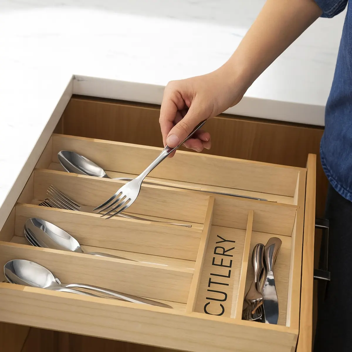 10 Street Home Rustic Wood Flatware Organizer 17 in. x 13 in. | Farmhouse Style Kitchen Drawer Caddy - view 5