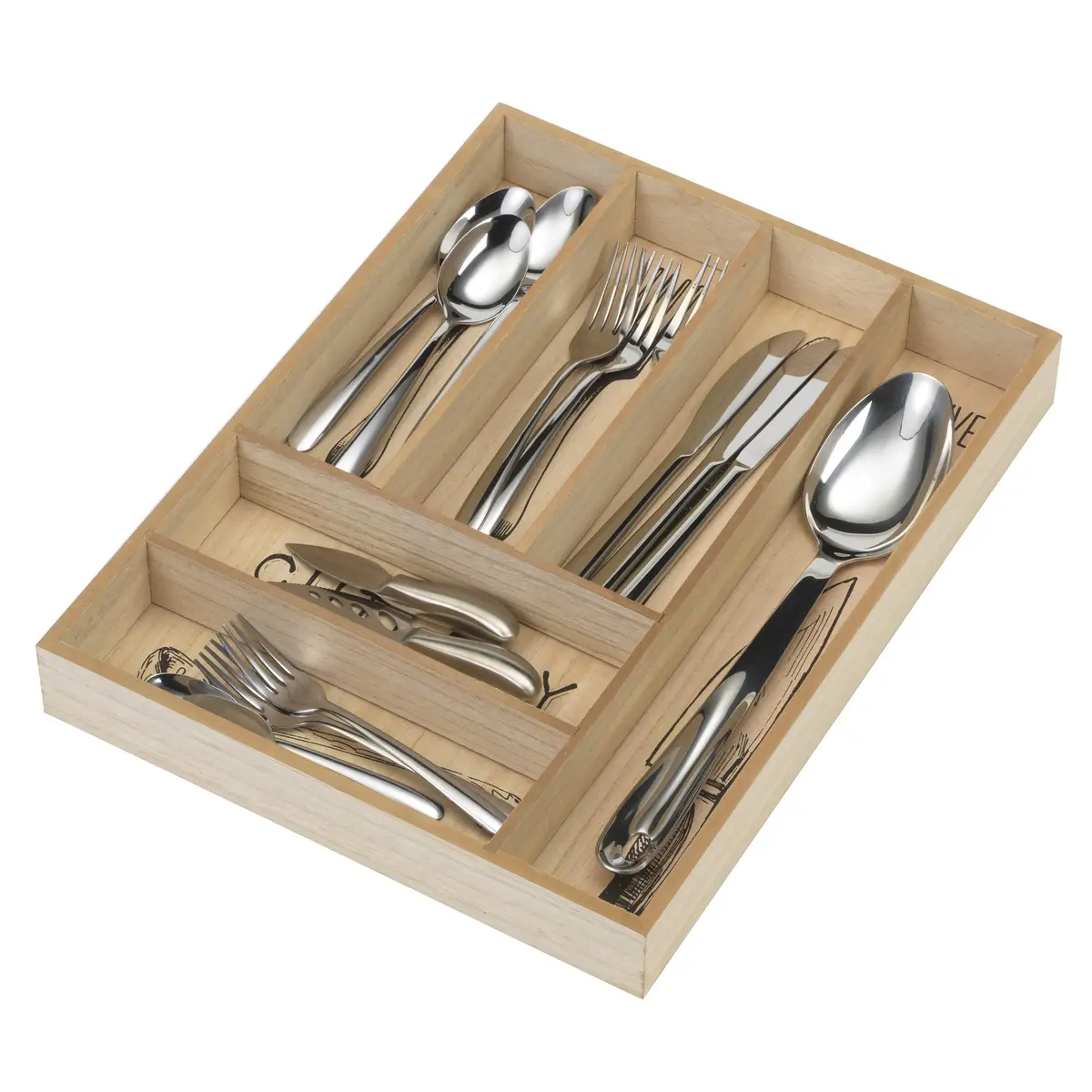 10 Street Home Rustic Wood Flatware Organizer 17 in. x 13 in. | Farmhouse Style Kitchen Drawer Caddy - view 2