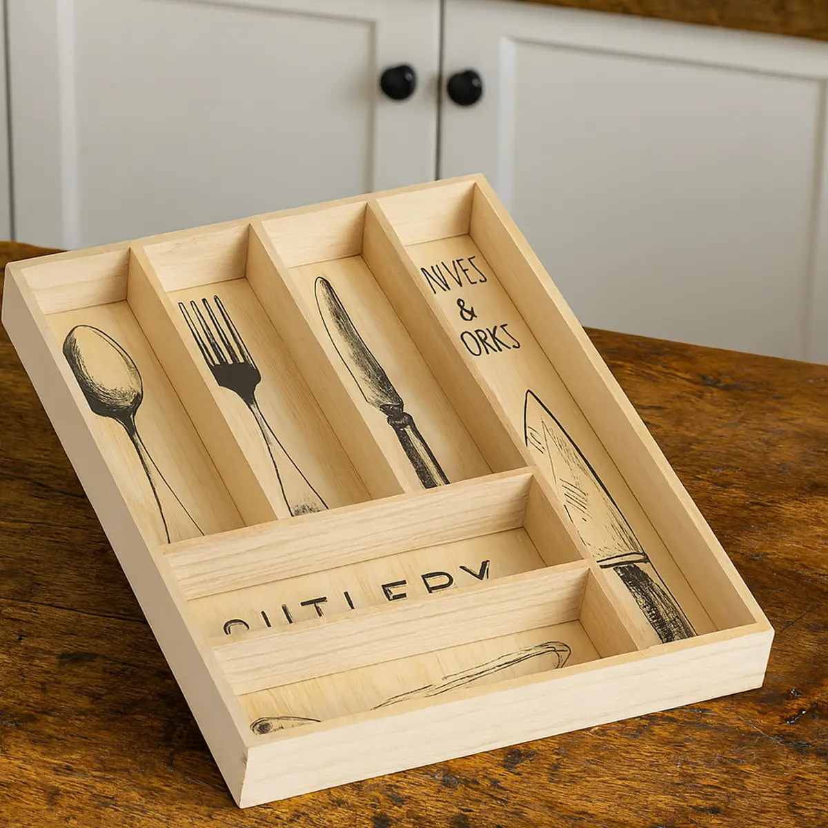 10 Street Home Rustic Wood Flatware Organizer 17 in. x 13 in. | Farmhouse Style Kitchen Drawer Caddy - view 3