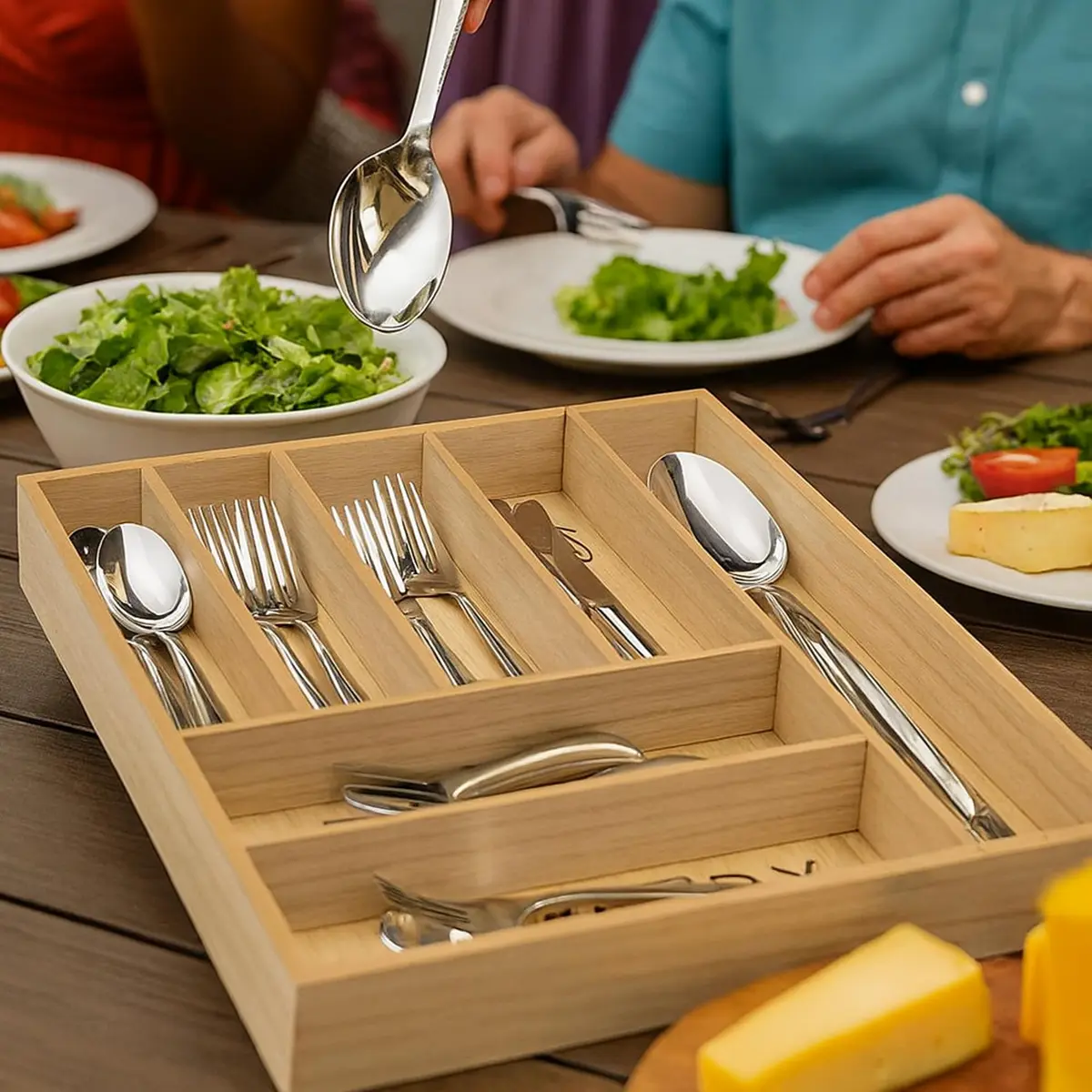 10 Street Home Rustic Wood Flatware Organizer 17 in. x 13 in. | Farmhouse Style Kitchen Drawer Caddy - view 4