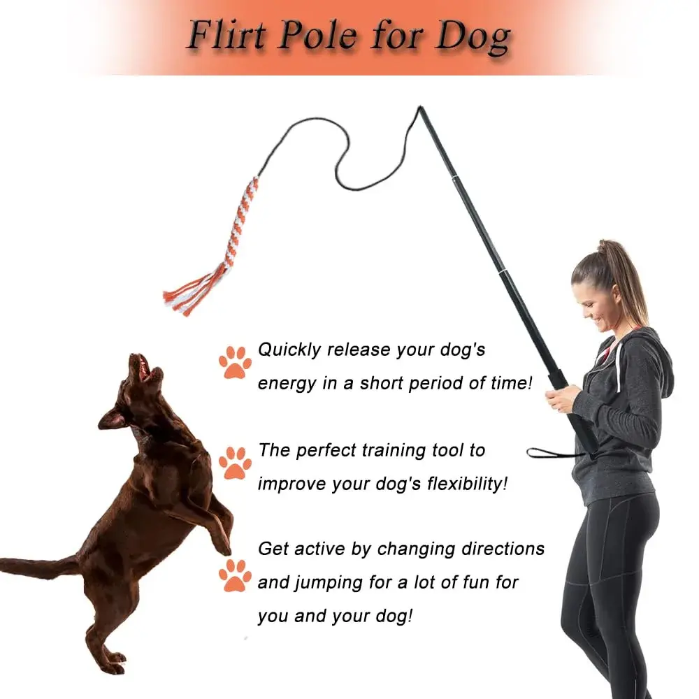 SYOOY Interactive Dog Flirt Pole with 3 Fleece Rope Tails | 10"-35" Retractable Wand - view 6