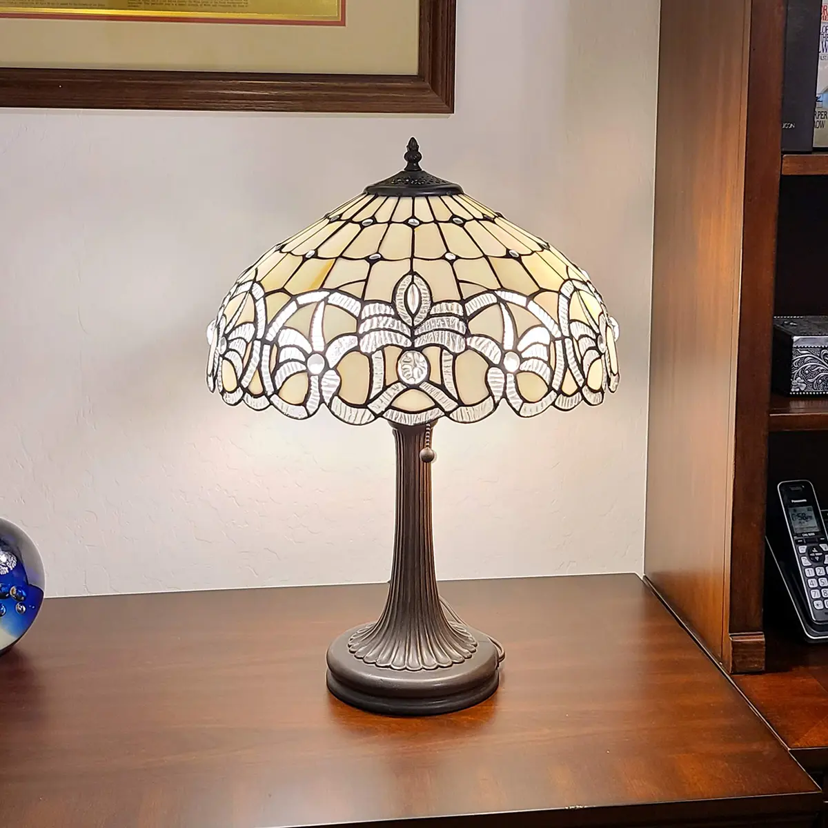 Amora Tiffany Style Table Lamp Banker 24" | Vintage Antique Decor with Handcrafted Glass - view 2