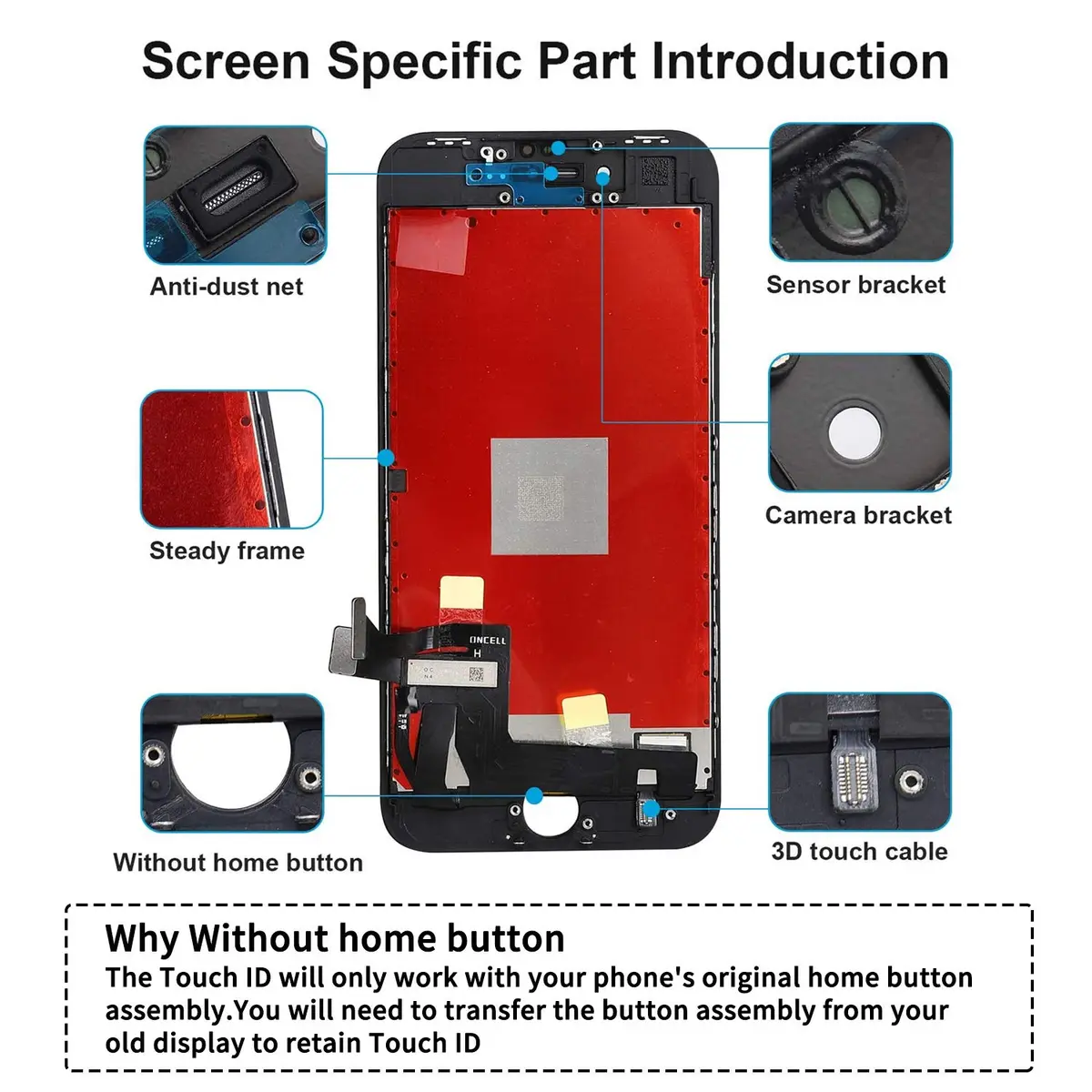 Diykitpl iPhone 8 Plus Screen Replacement Black | Waterproof, Responsive Touch, Easy Install - view 3