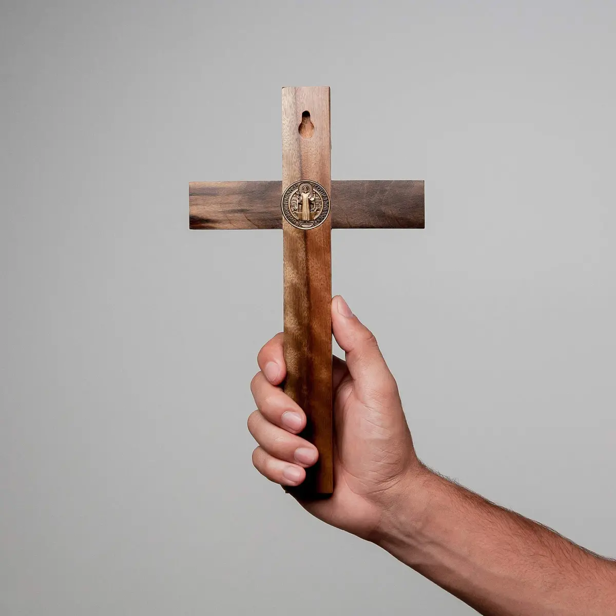 Intercession Antique Gold Wood Cross Crucifix 25.4cm (10 Inch) | St. Benedict Medal & Solid Brazilian Walnut - view 6