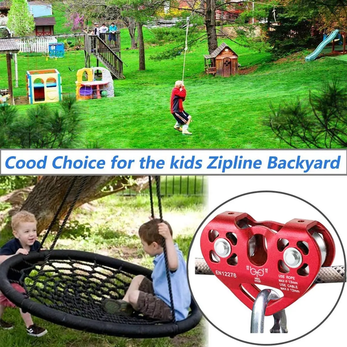 Youngneer Zipline Trolley Kit with 25kN Carabiner & Dual Pulley | Safe Outdoor Climbing Gear (70-120 chars) - view 3