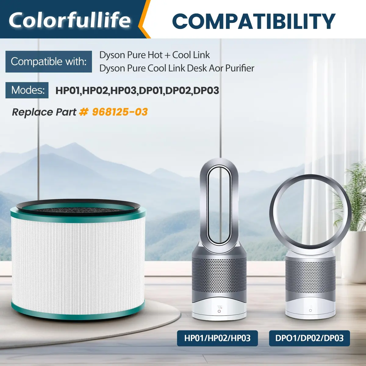 Colorfullife 2PK HP01 HP02 Filter Replacement for Dyson Pure Hot Cool Link | HEPA & Carbon Filter (2 Piece Set, White) - view 2