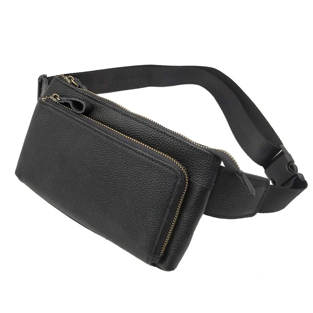 Hebetag Leather Waist Pack Fanny Bag, Black | Vintage Genuine Leather for Outdoor & Daily Use - main product image