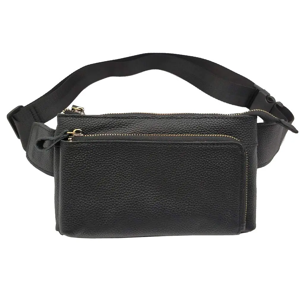 Hebetag Leather Waist Pack Fanny Bag, Black | Vintage Genuine Leather for Outdoor & Daily Use - view 2