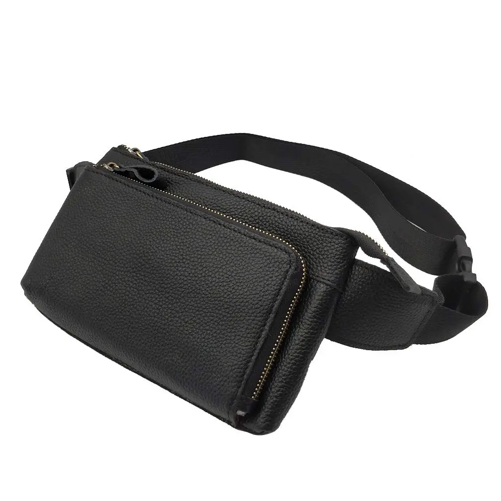 Hebetag Leather Waist Pack Fanny Bag, Black | Vintage Genuine Leather for Outdoor & Daily Use - view 3