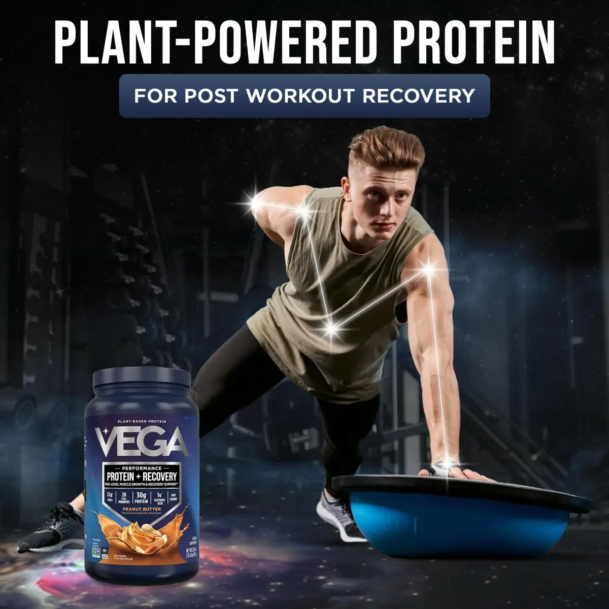Vega Protein + Recovery Peanut Butter 816g (28.8 oz) | NSF Certified Plant-Based Protein for Muscle Recovery - view 2