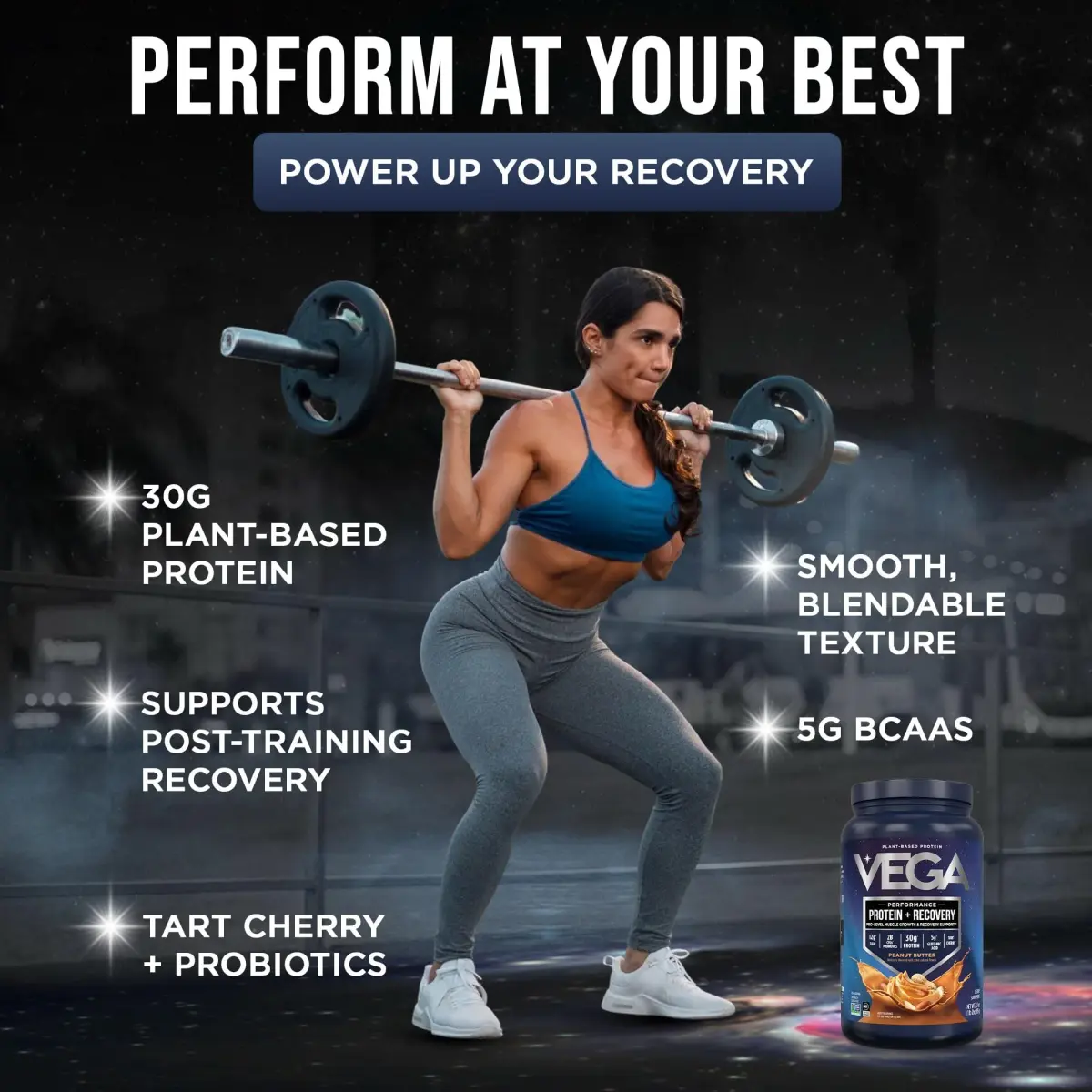 Vega Protein + Recovery Peanut Butter 816g (28.8 oz) | NSF Certified Plant-Based Protein for Muscle Recovery - view 3