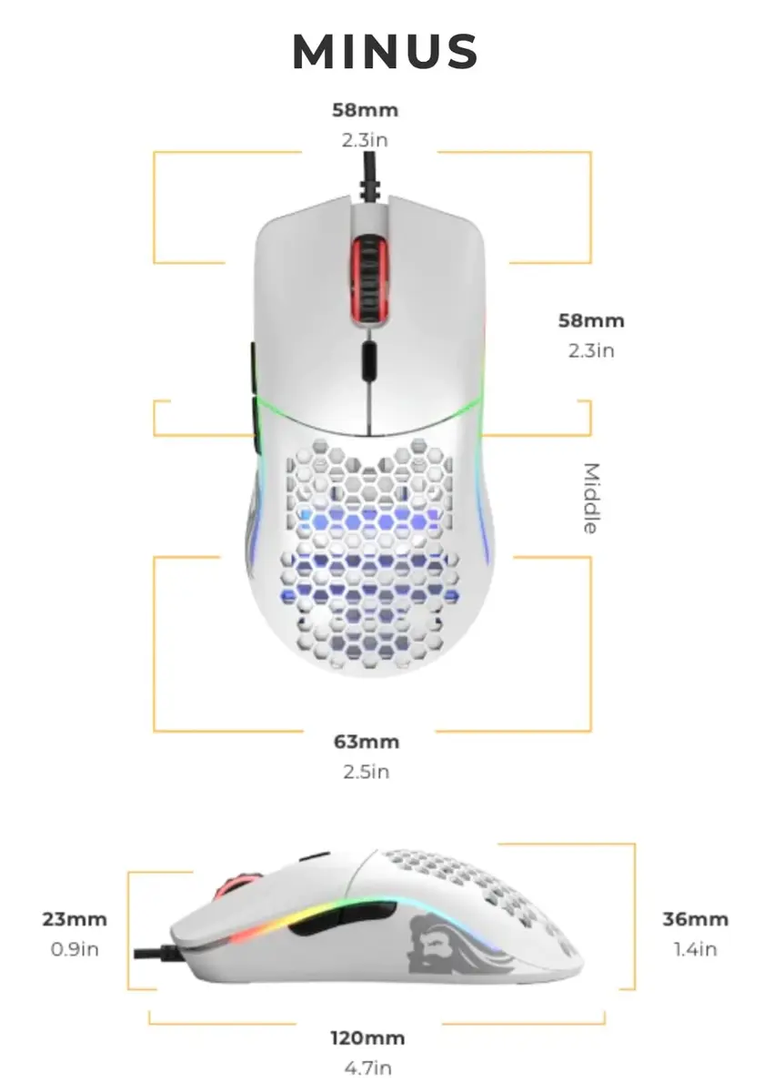 Glorious Model O- (Minus) Compact Wired Gaming Mouse - 58g Superlight Honeycomb, Pixart 3360, 6 Buttons | Matte White - view 9