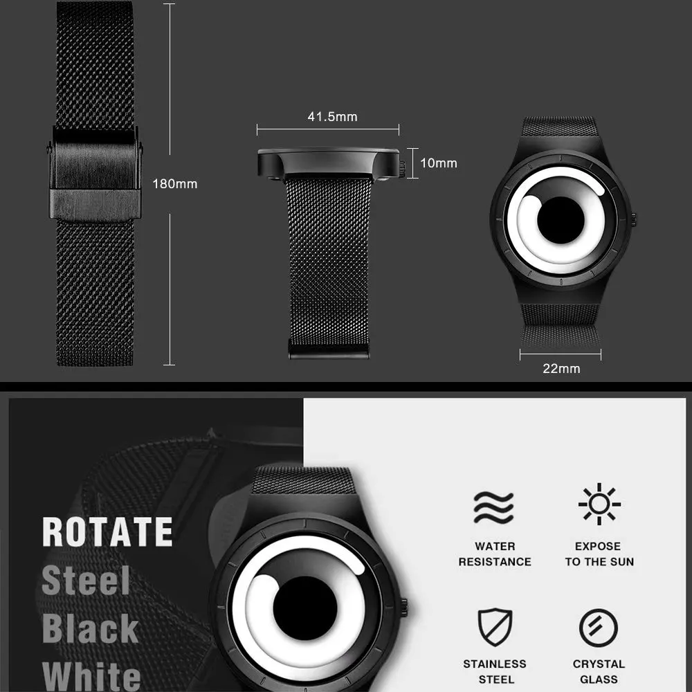 SINOBI Men's Creative Business Watch 43mm Stainless Steel Mesh | Unique No Hands Design, Water-Resistant 30 ATM - view 5