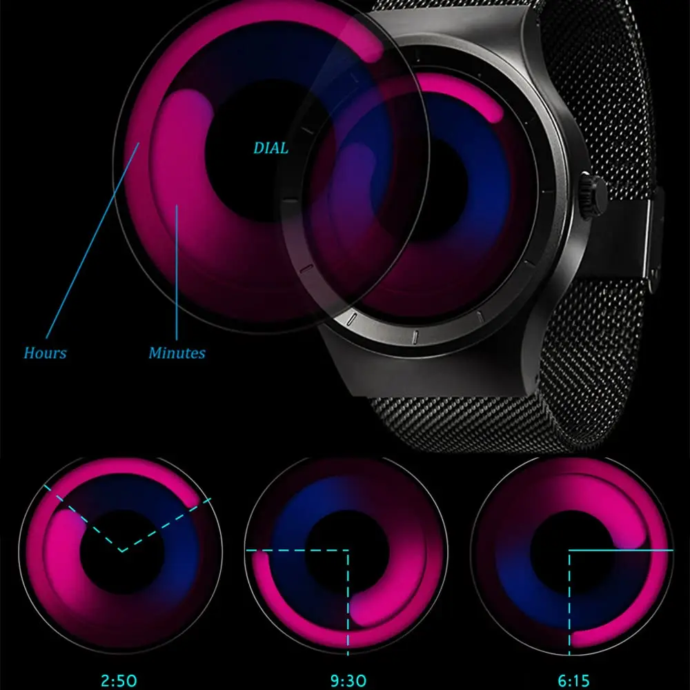 SINOBI Men's Creative Business Watch 43mm Stainless Steel Mesh | Unique No Hands Design, Water-Resistant 30 ATM - view 6