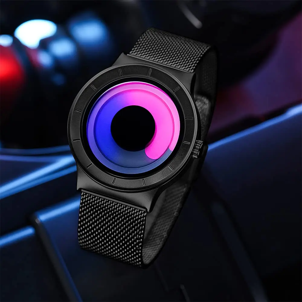 SINOBI Men's Creative Business Watch 43mm Stainless Steel Mesh | Unique No Hands Design, Water-Resistant 30 ATM - view 2