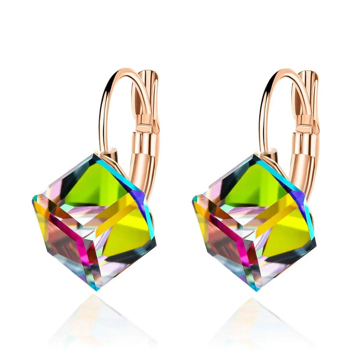 EVEVIC Austrian Crystal Cube Drop Leverback Earrings for Women 1.5 cm (0.6 inches) | Geometric Brilliance for Day-to-Night Glamour - main product image